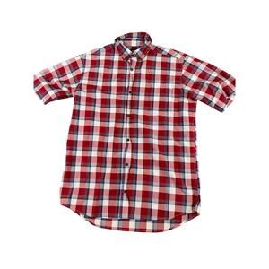 Noble Outfitters Large Red Blue White Plaid Button Down Shirt Short Sleeve Mens
